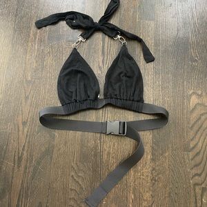 Black halter buckle rave top